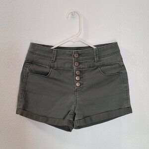 Women's High Waisted Jean Shorts - Army Green